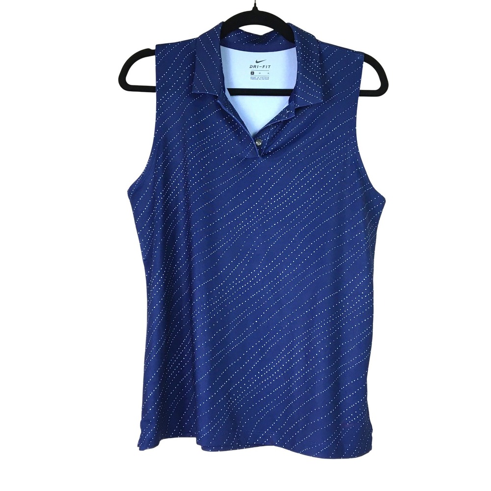 Nike Dri-FIT Sleeveless Polka Dot Golf Polo Shirt Size M Navy Blue